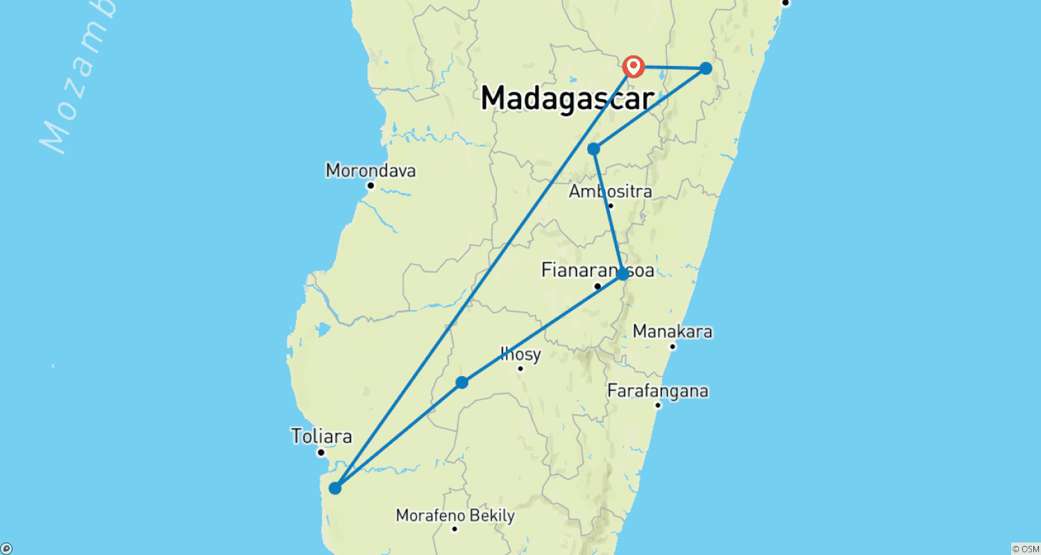 خريطة مسار Andasibe With The South To Experience Madagascar From Every Angle