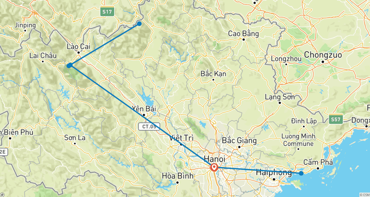 Mapa do percurso de Viagem ao Vietnã 01 - 8 Dias Tesouros do Norte