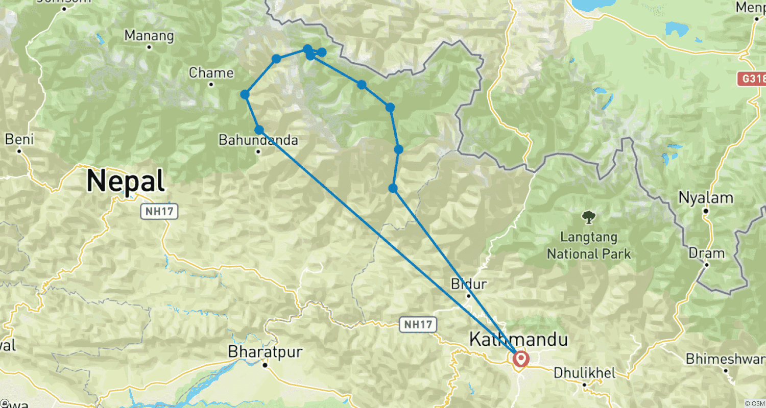 Mapa trasy: Trekking wokół Manaslu