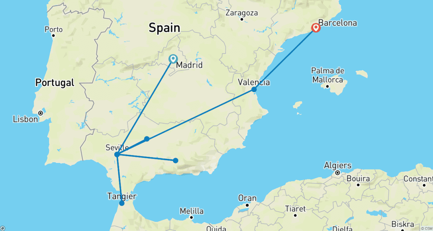 Mapa do percurso de Grande Tour Espanhol: 12 Dias de Encantos