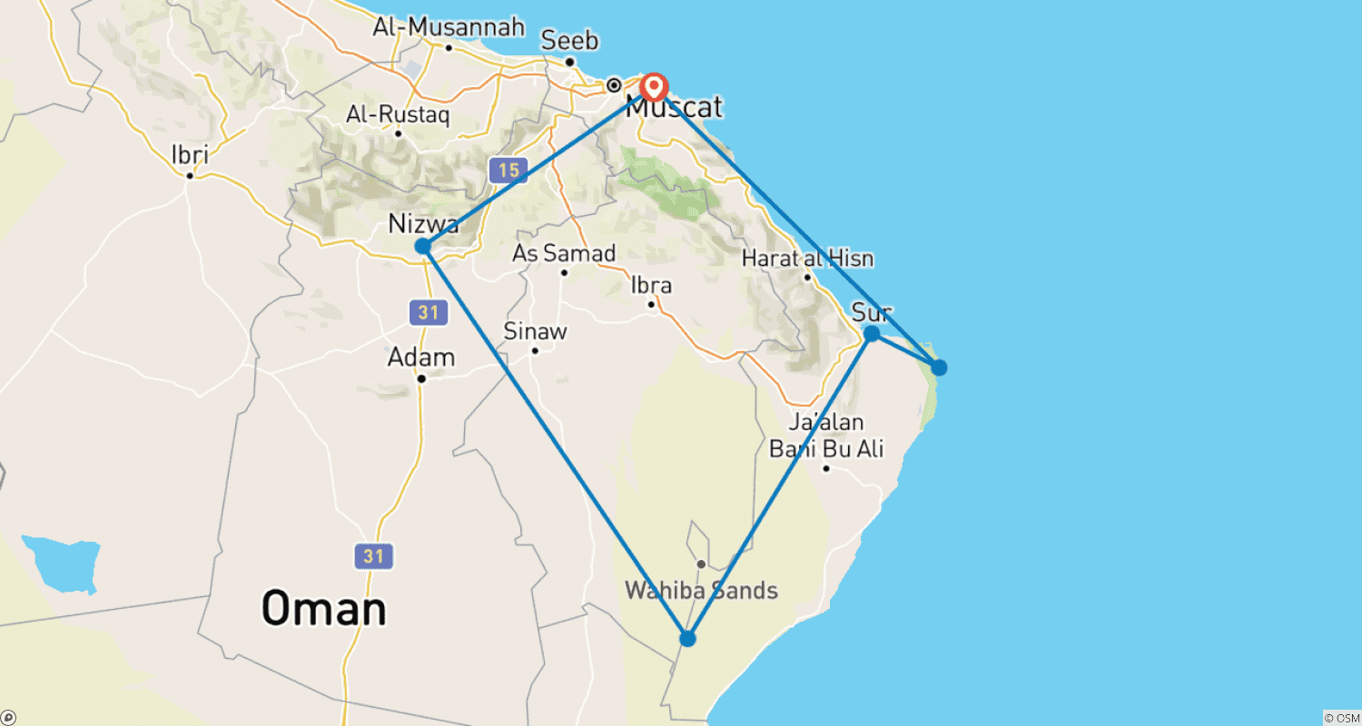Mapa trasy: Oman - Między pustynią a górami - Wycieczka objazdowa samochodem