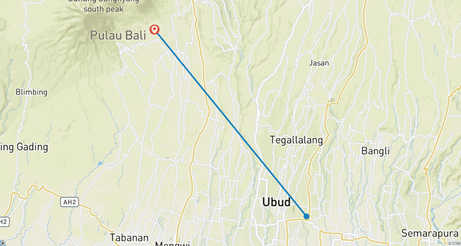 Mapa trasy: 5 Dni na Bali, w tym wycieczka przygodowa: Trekking po Ukrytym Kanionie, Świątynia Goa Gajah i wiele więcej
