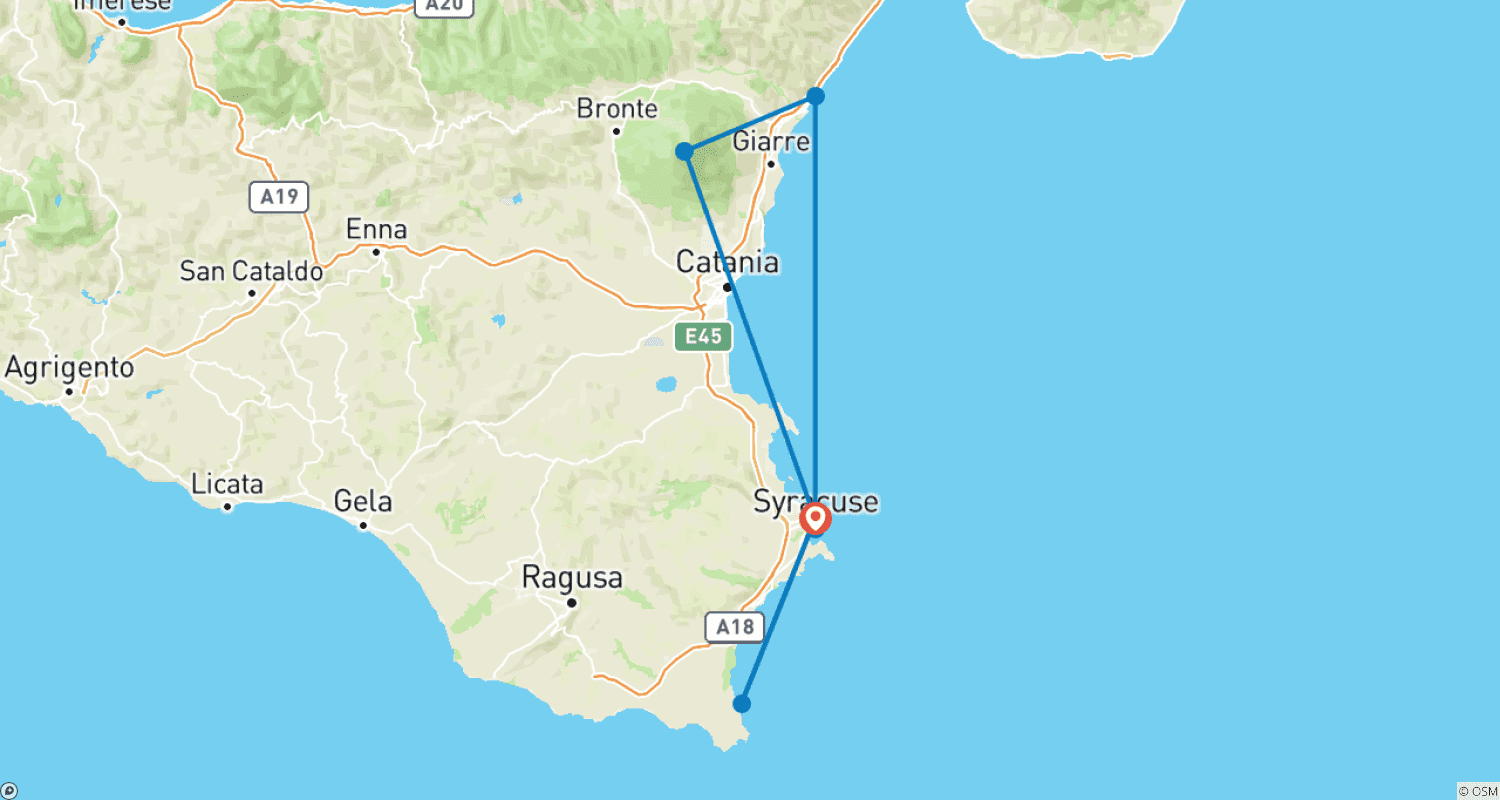 シラクーサを巡る旅のルートマップ