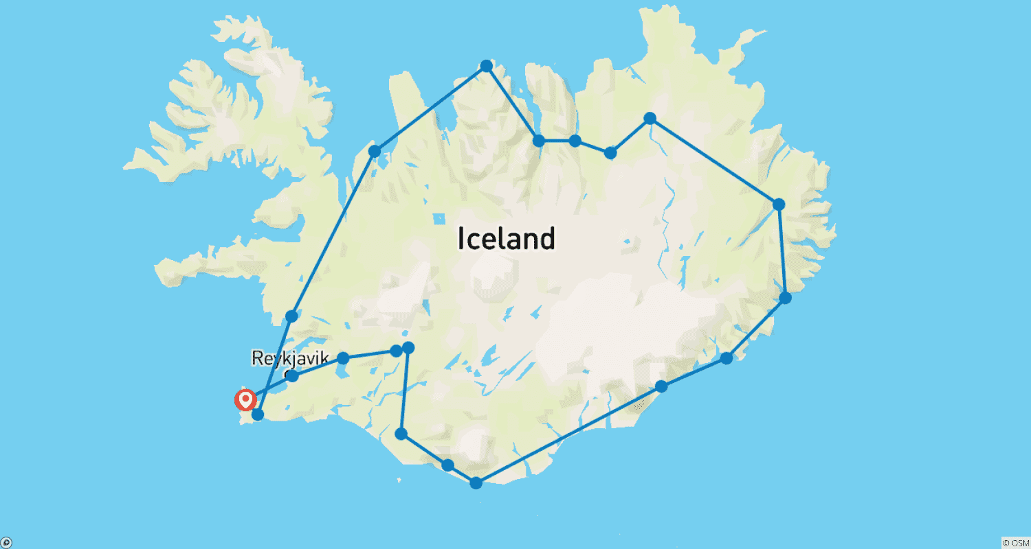 9 Days Self-drive | Ring Road & Golden Circle Complete Iceland Tour (Summer)のルートマップ