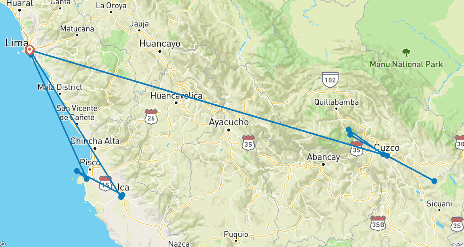 Mapa trasy: Aktywne Peru: 8 dni