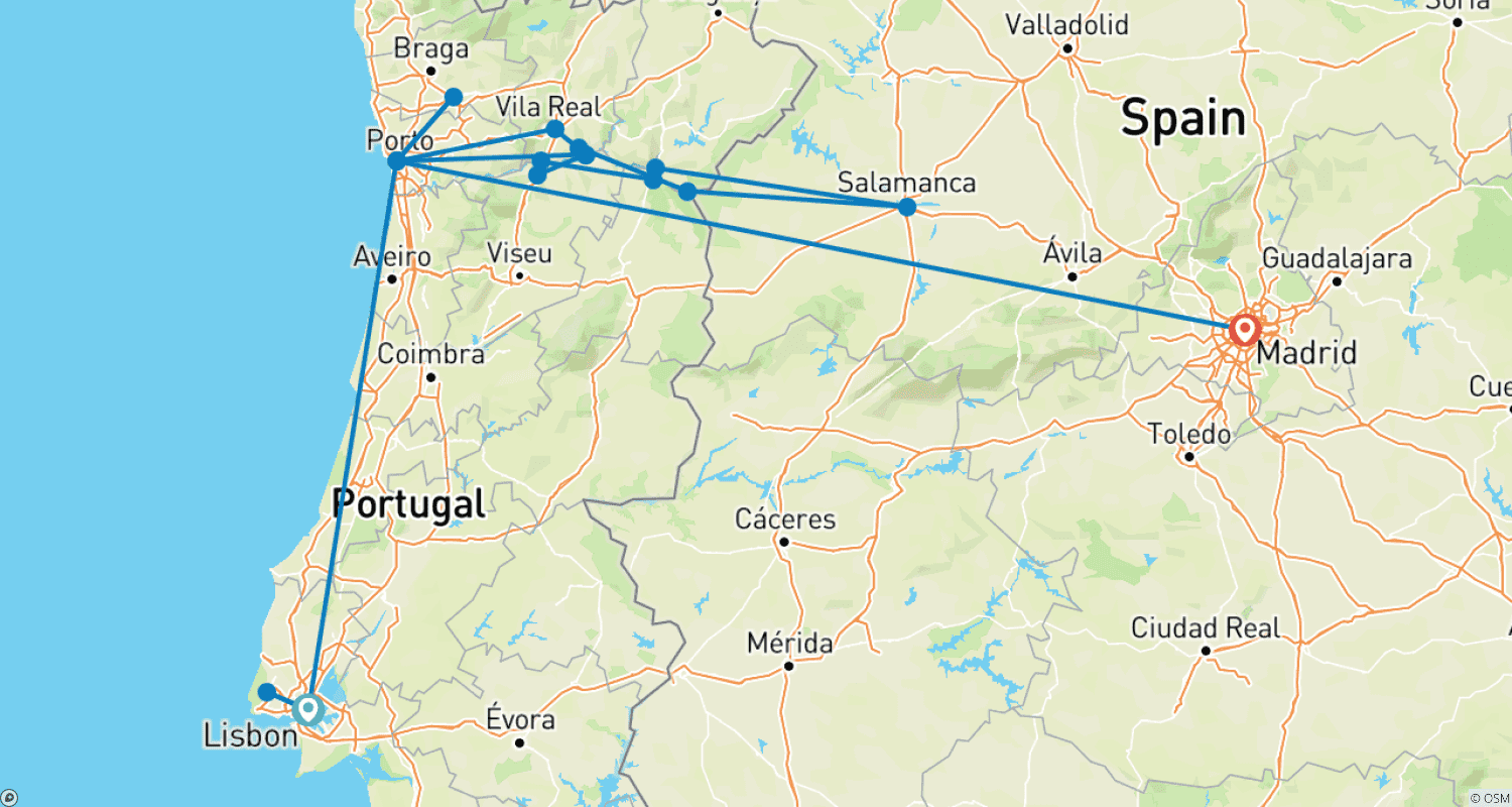Mapa trasy: Delightful Douro with Lisbon & Madrid