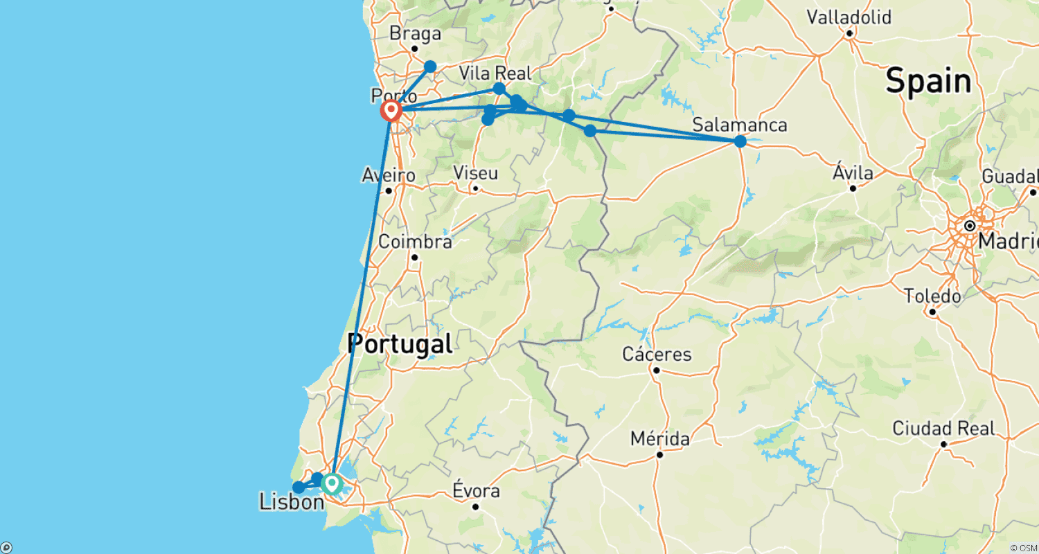 Mapa trasy: Urocze Douro z Lizboną