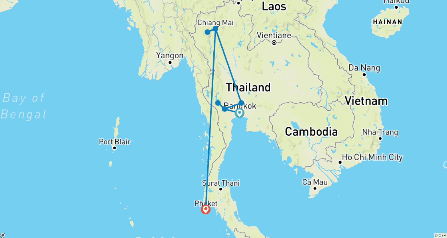 タイの魅力を巡る12日間 - プライベートツアーのルートマップ