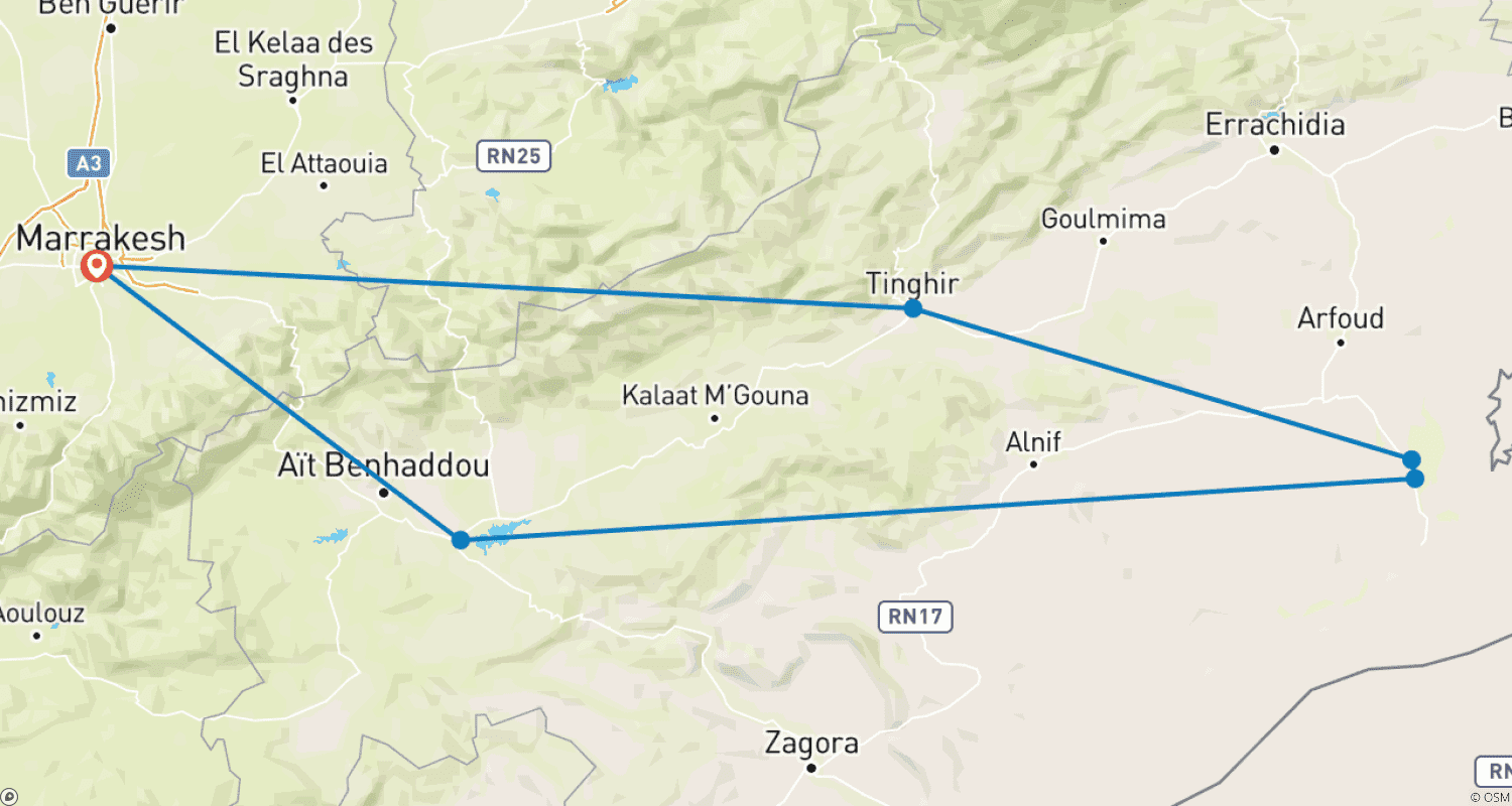 خريطة مسار رحلة المغرب مع Yes-trips!