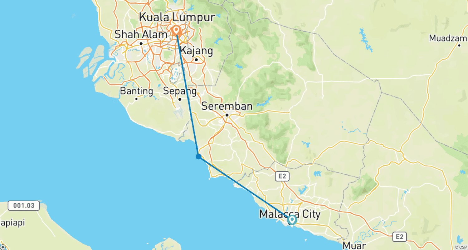 Mapa trasy: 5 dni w Malezji, w tym Malakka, Port Dickson i Kuala Lumpur