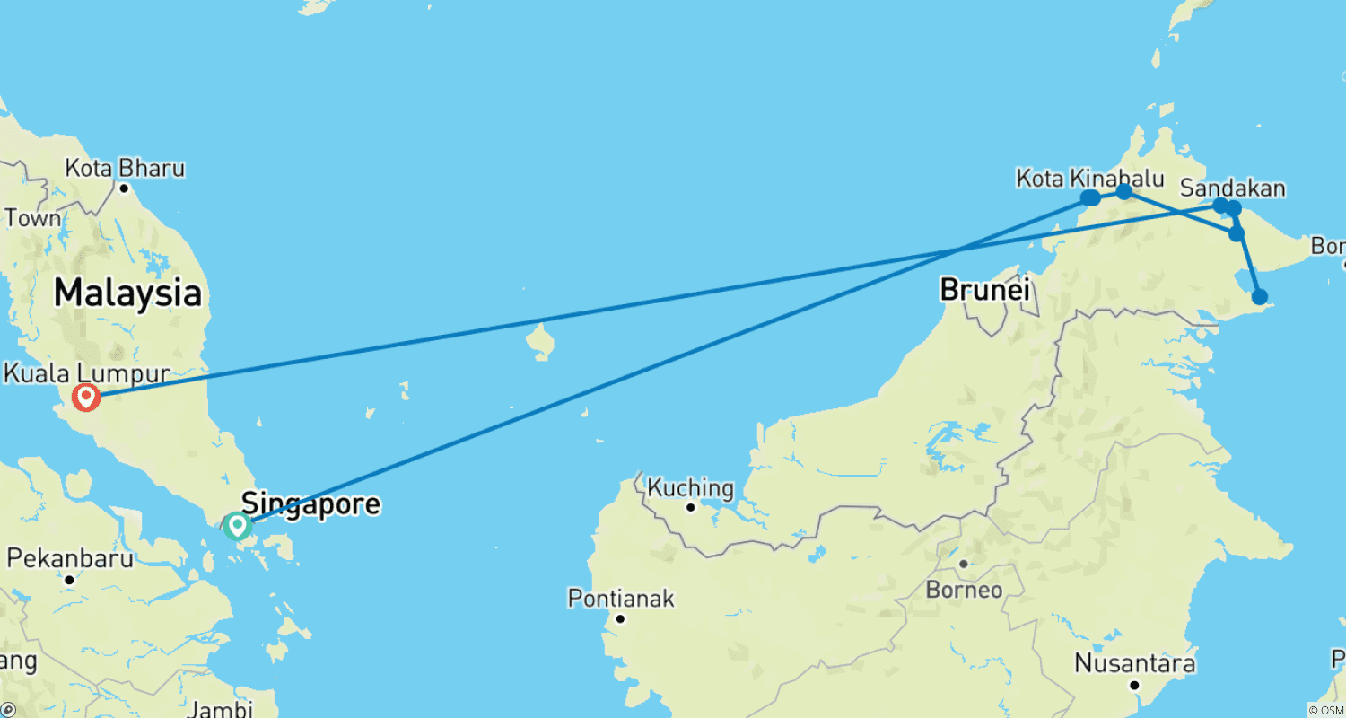 Mapa trasy: Malezja i Singapur: Sekrety dżungli Borneo