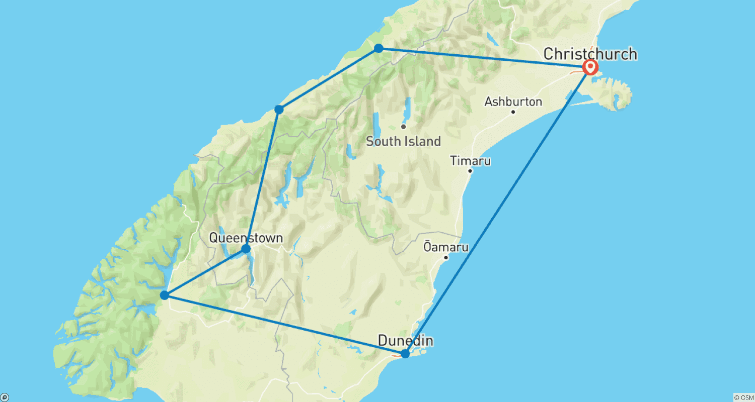 Mapa do percurso de Sonho do Sul de 9 Dias - Passeios pela Ilha Sul