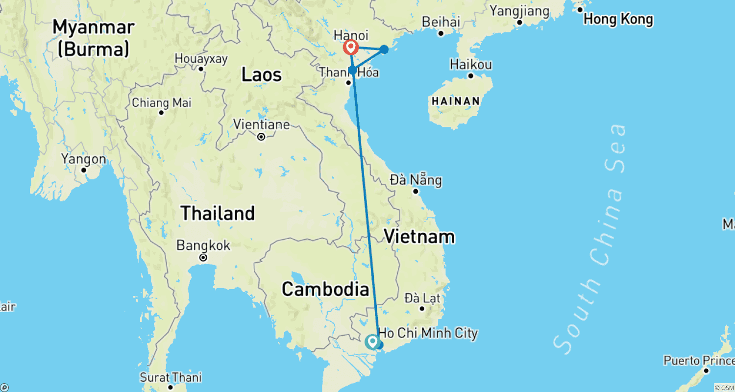Mapa trasy: Vietnam Highlights 6 Days