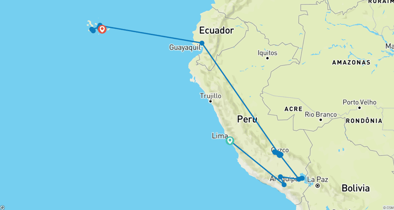 Mapa trasy: Najważniejsze atrakcje między Machu Picchu a Galapagos