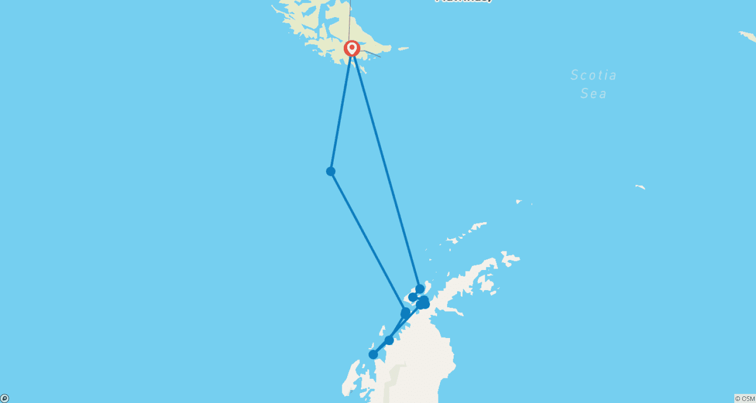 Mapa trasy: Antarctic Peninsula Beyond the Polar Circle