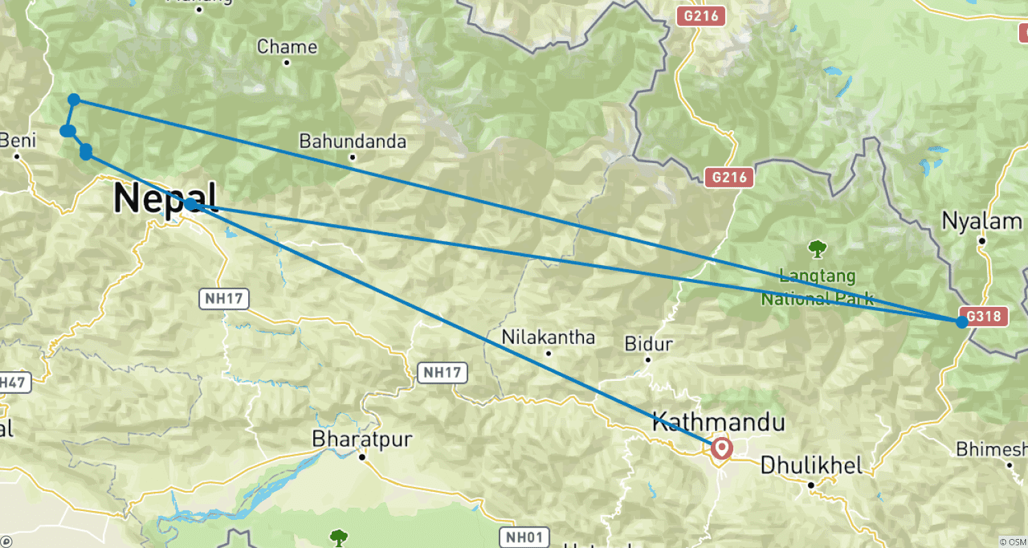 Mapa do percurso de Annapurna Kopra Ridge Trek