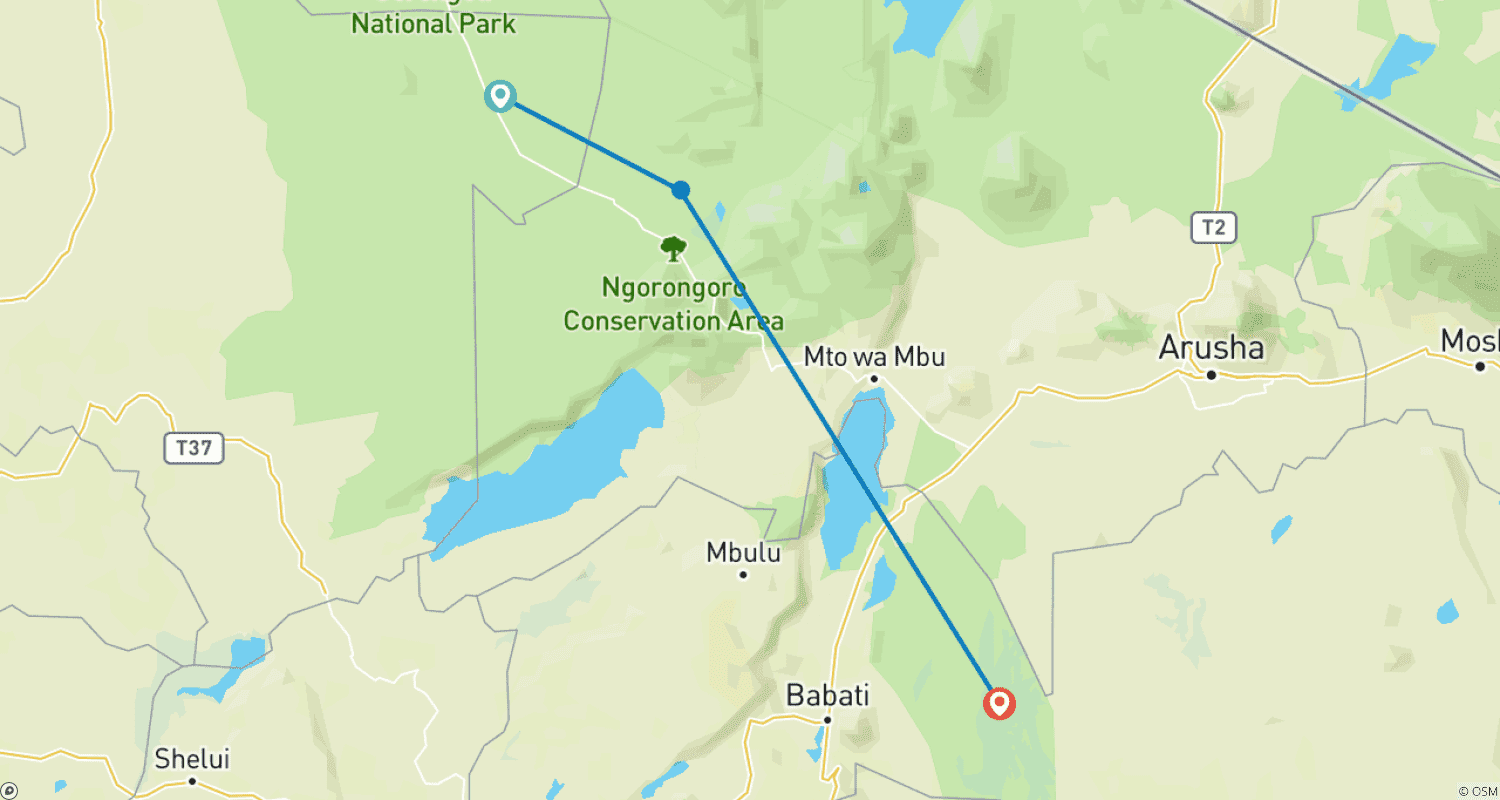 Mapa do percurso de 5 Day Savannah Explorer (Serengeti Migration + Big Five)