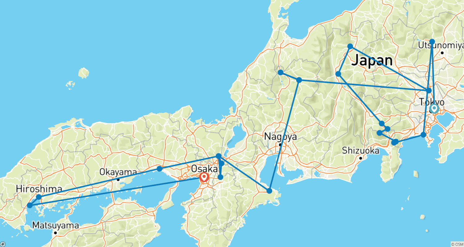 Mapa trasy: Enchanting Japan (land program only)