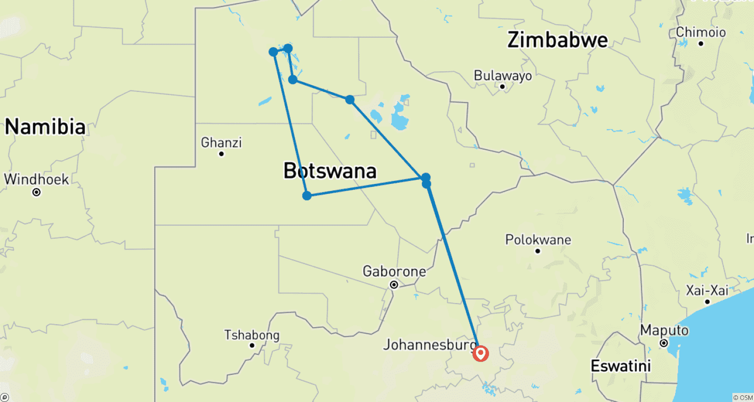 Mapa trasy: Botswana - Trans Kalahari