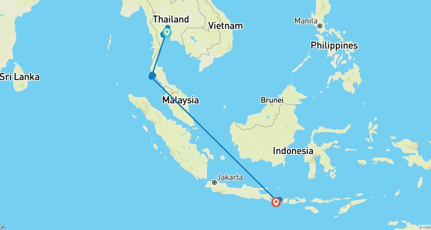 13 Days Amazing Thailand & Bali (private guide & driver）のルートマップ