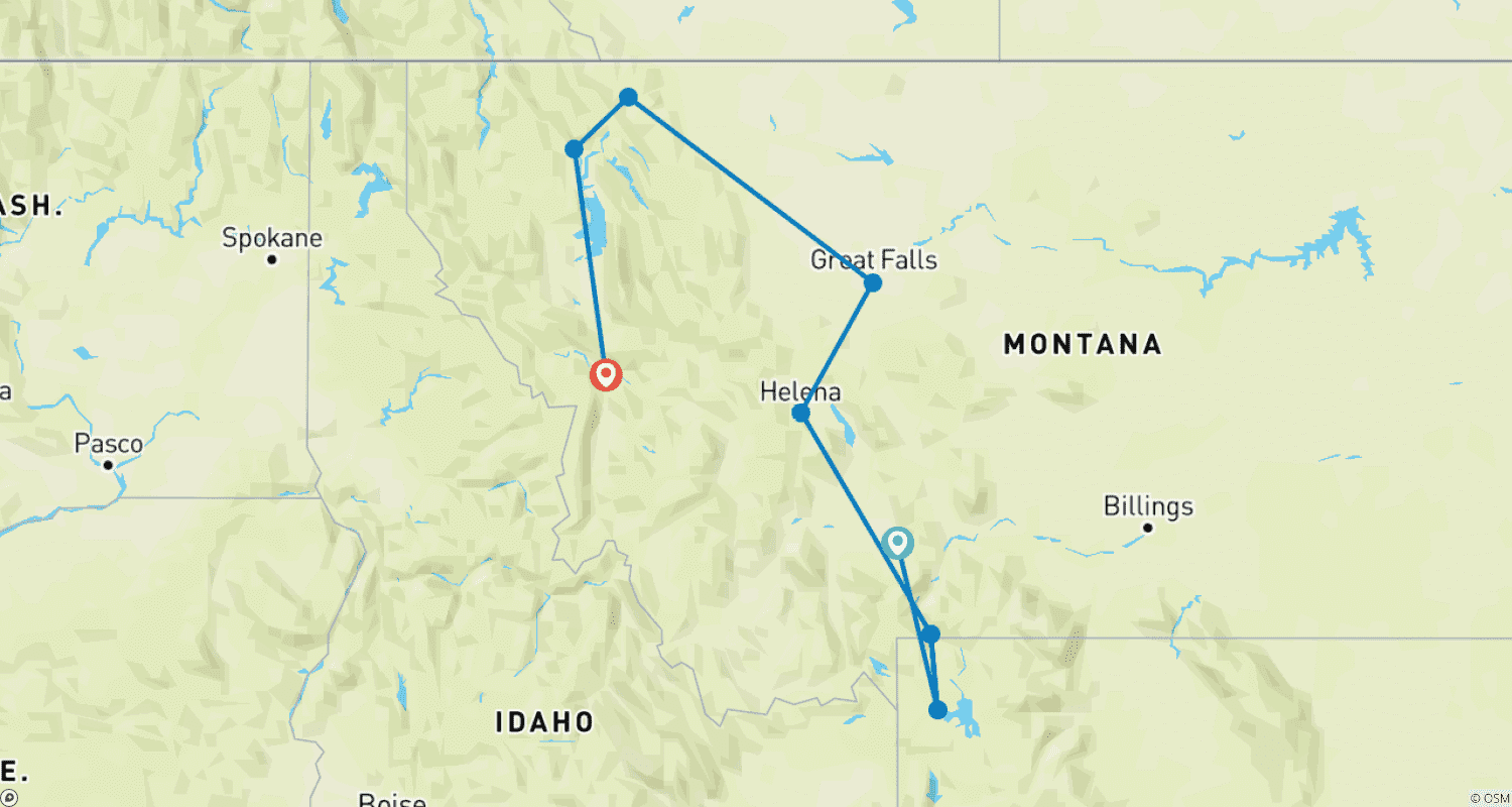 Mapa do percurso de Montana: Explorando a Região do Grande Céu com os Parques Nacionais de Yellowstone e Glacier (De Bozeman, MT a Missoula, MT) (2026)