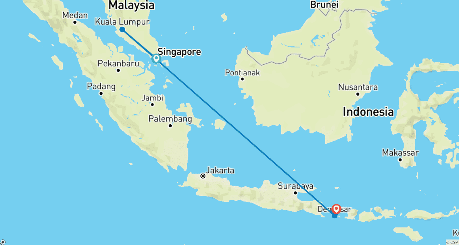 Mapa trasy: 13 Days Find modern Singapore, charming Malaysia, rural Indonesia (private guide & driver）