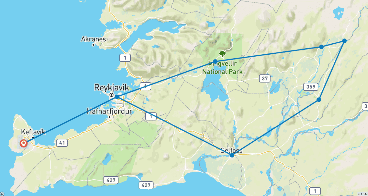 Mapa do percurso de 3 Days Self Drive Stopover in Iceland