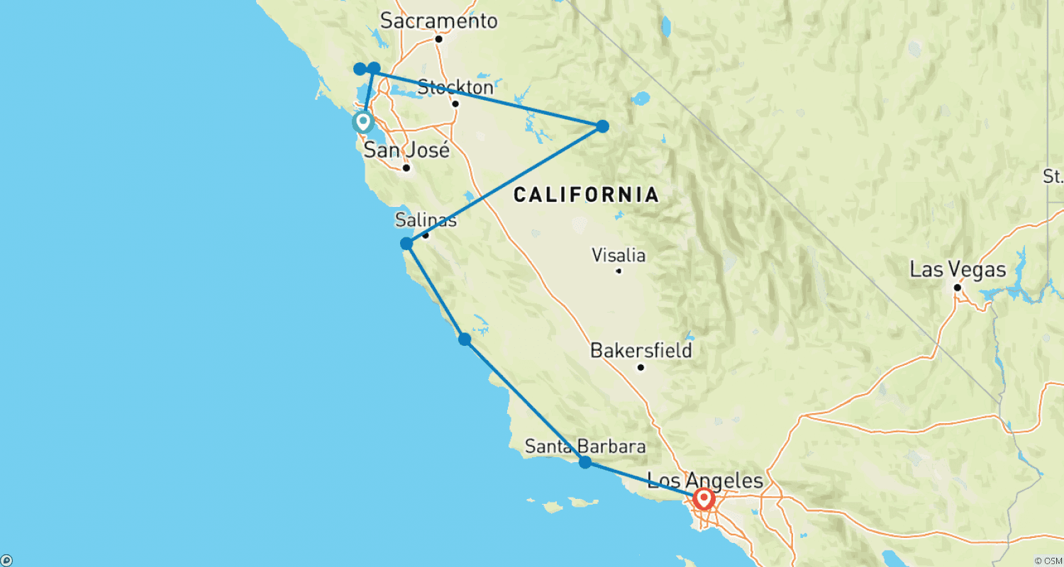 カリフォルニアの最高峰（クラシック、9日間）のルートマップ