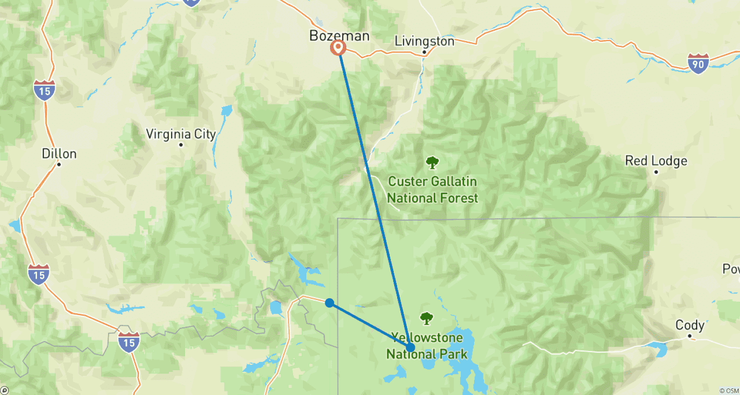 Mapa trasy: Yellowstone Sky Rim Wędrówka z plecakiem