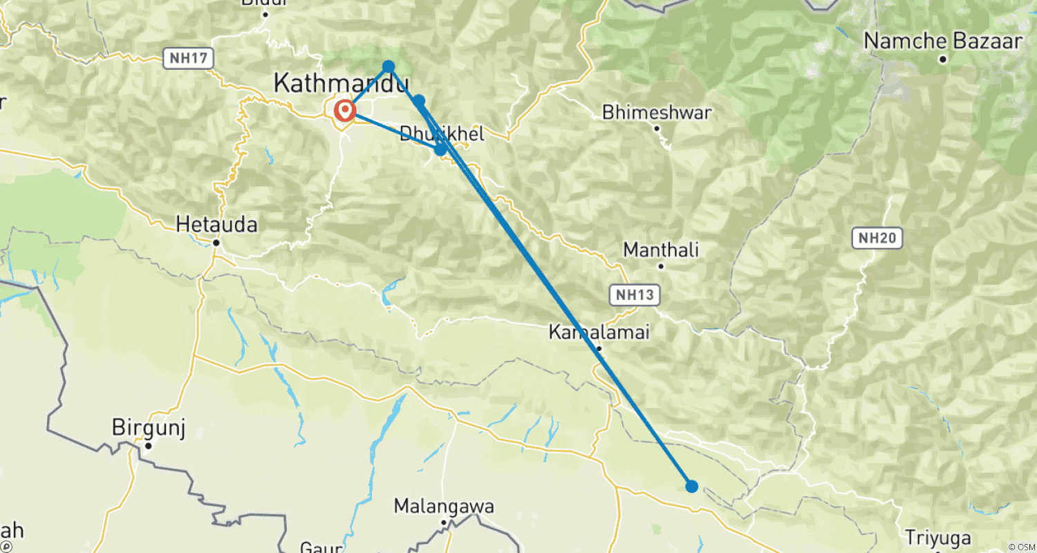 Mapa trasy: Kathmandu Valley Rim Trek