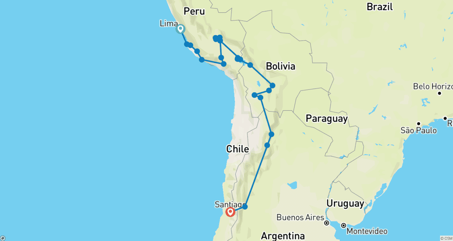 خريطة مسار LIMA to SANTIAGO (39 days) The Cordilleras