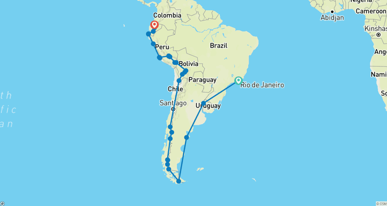 Mapa trasy: RIO to QUITO (115 days) Kingdoms & Carnivals