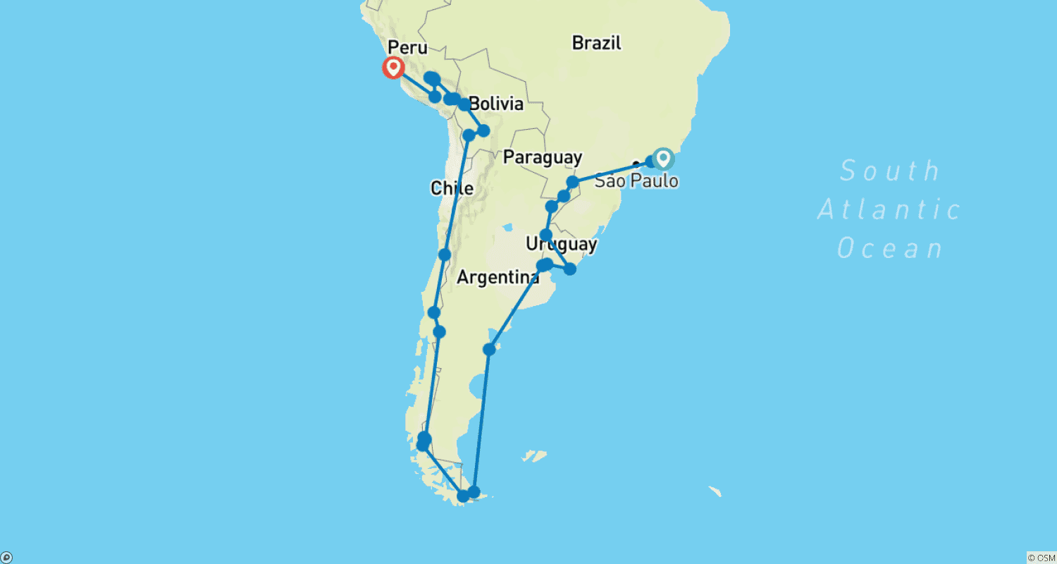 Mapa do percurso de Do RIO a LIMA (97 dias) Reinos & Carnavais