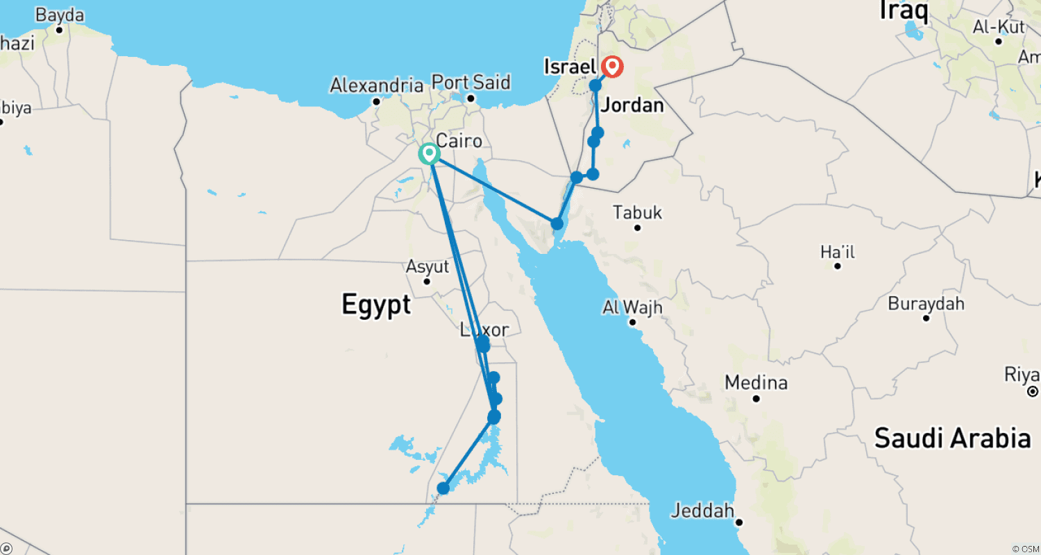 خريطة مسار مصر والأردن: استكشاف على متن فلوكة (فنادق 5 و 4 نجوم)