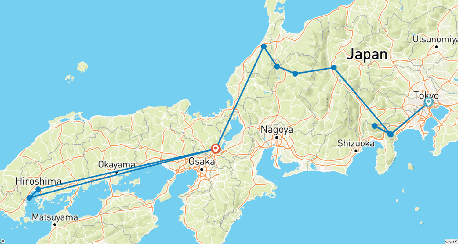 日本の文化財 (東京から京都へ) (2025)のルートマップ