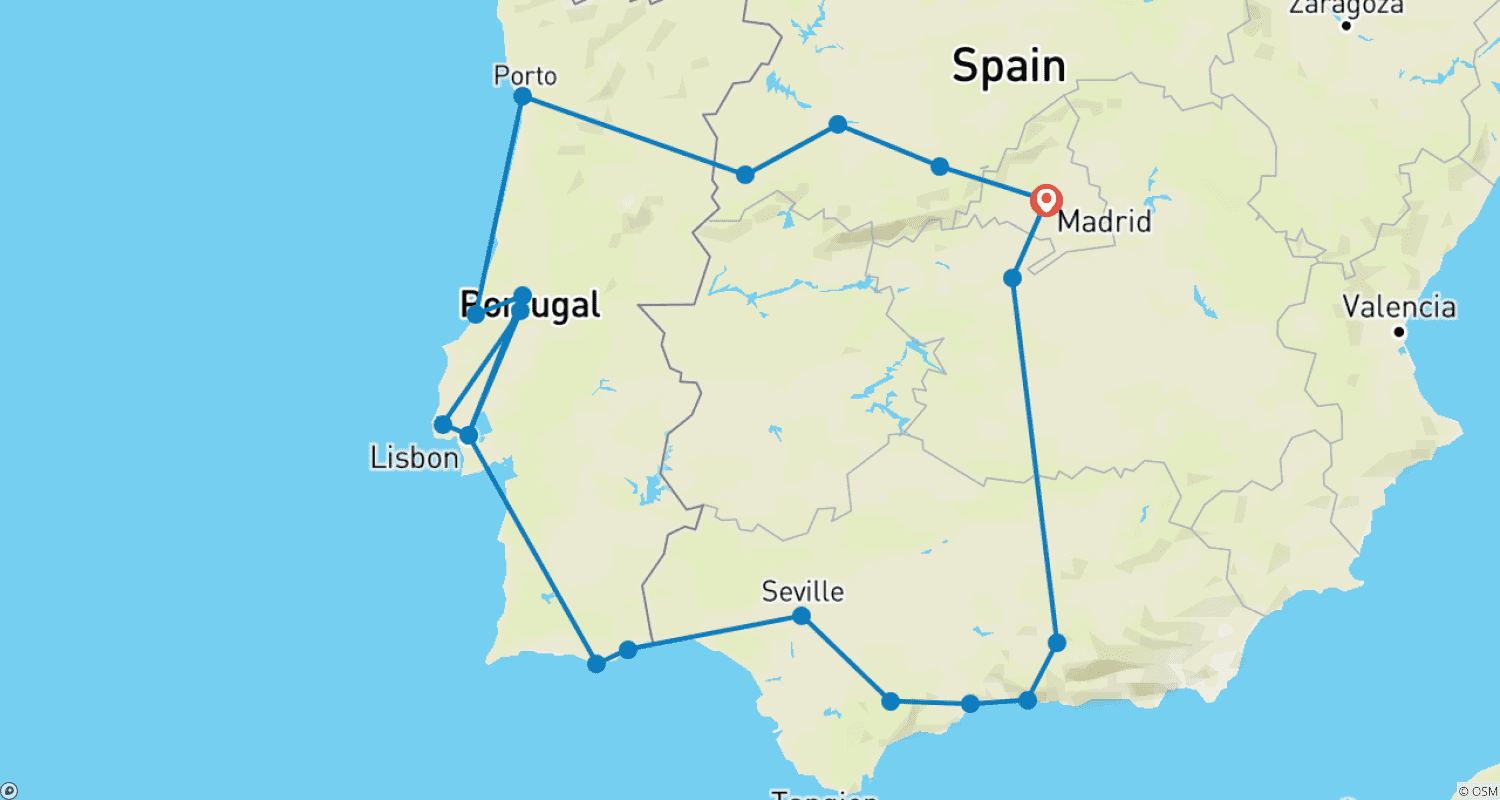 Mapa trasy: Hiszpania i Portugalia poza sezonem