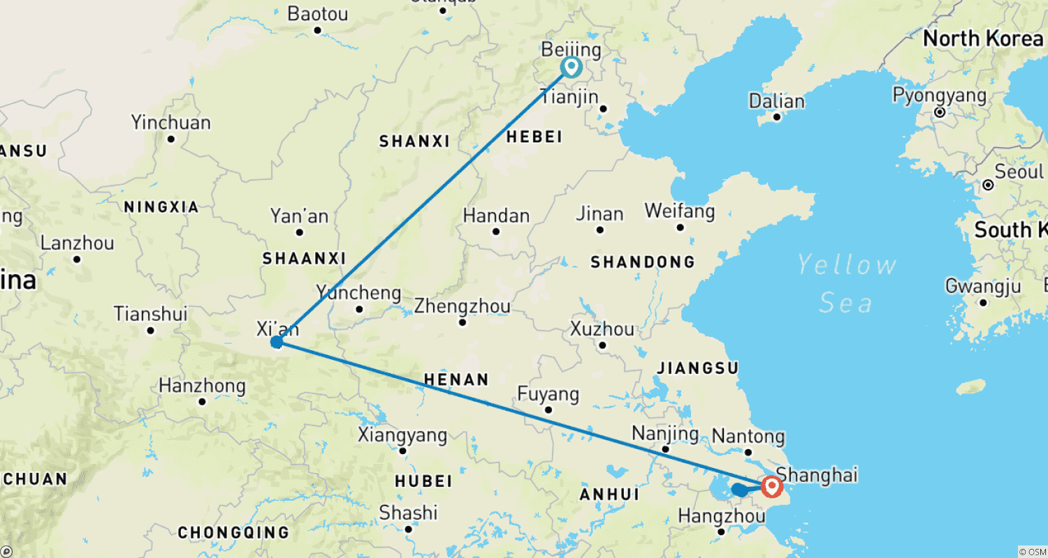 Mapa trasy: 9-dniowa wspaniała wycieczka po Chinach w małej grupie z Su Zhou: Luksusowe hotele, All Inclusive