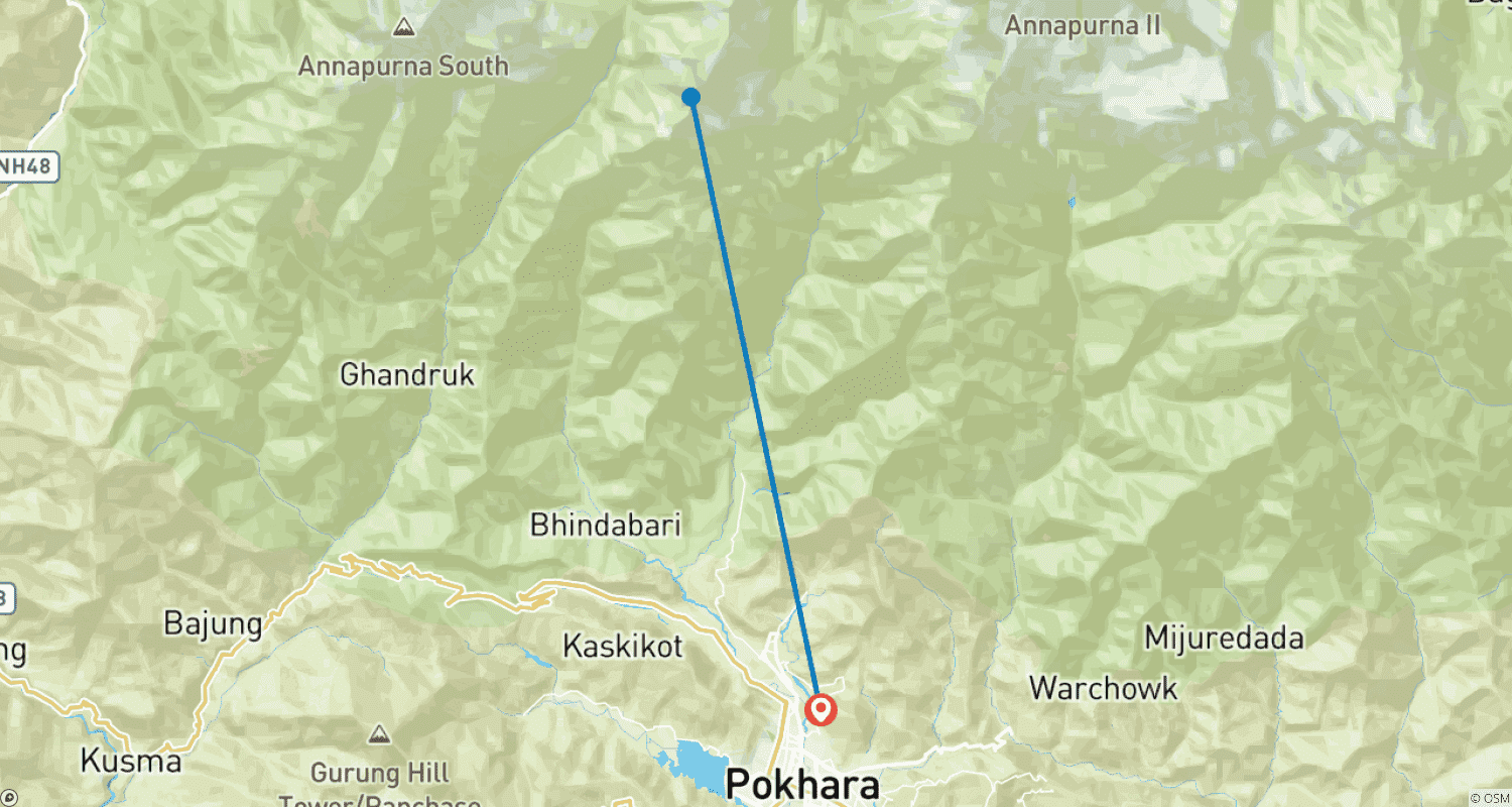 Mapa do percurso de Mardi Himal 3 Days Trek