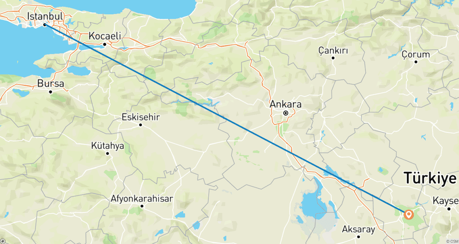 Mapa do percurso de 4 Dias de Viagem a Istambul e Capadócia