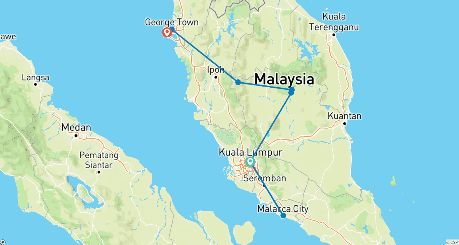 خريطة مسار 15 days Highlights Peninsula Malaysia with beach vacation