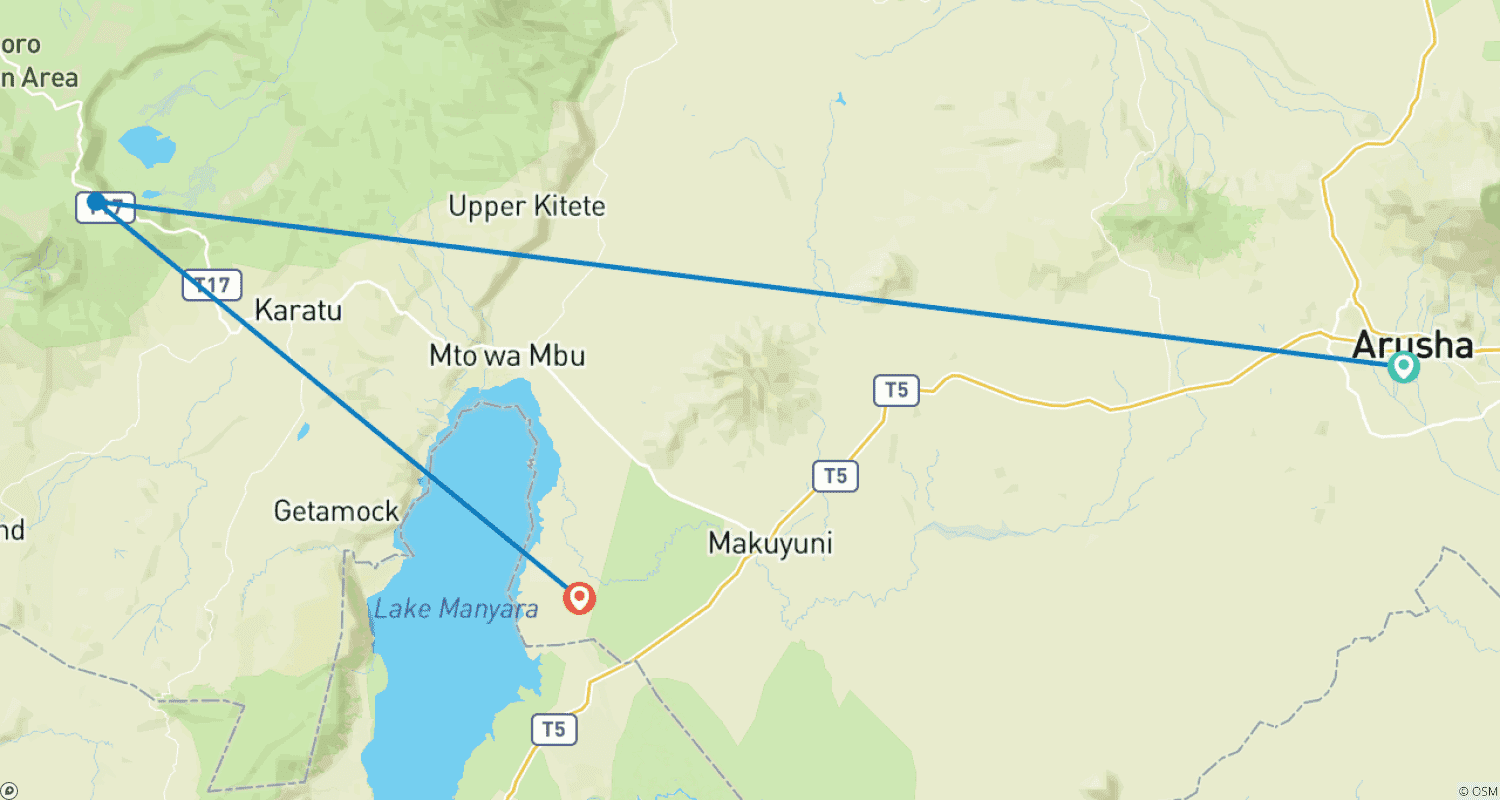 Mapa do percurso de Aproveite a Melhor Oferta de Safari a Pé na Tanzânia: Serengeti & Manyara