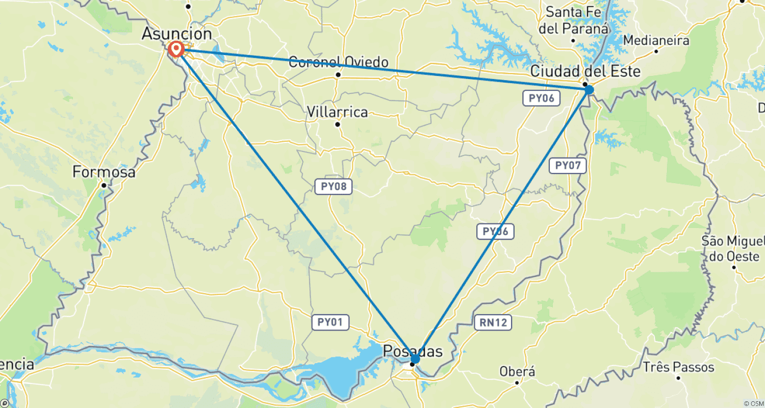 خريطة مسار 7 Days Paraguay Secrets: Asunción, Encarnación and Iguazu Falls