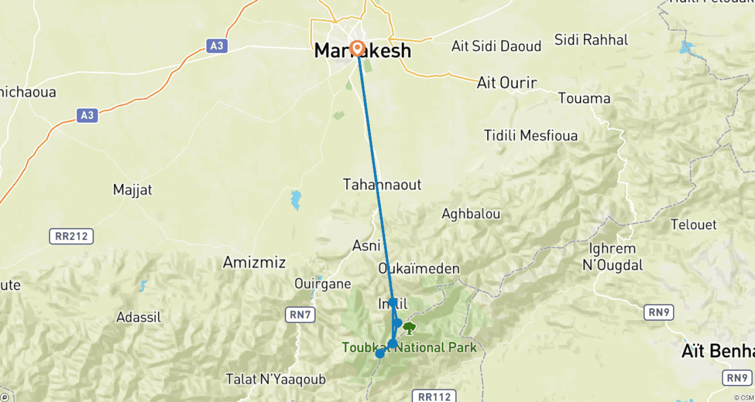 Mapa do percurso de 4-Day VIP Toubkal Expedition:Summit Morocco's Highest Peak