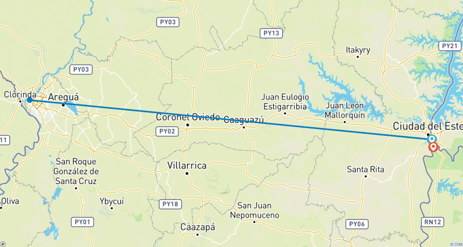 5 Days Iguazú Falls and Asunciónのルートマップ