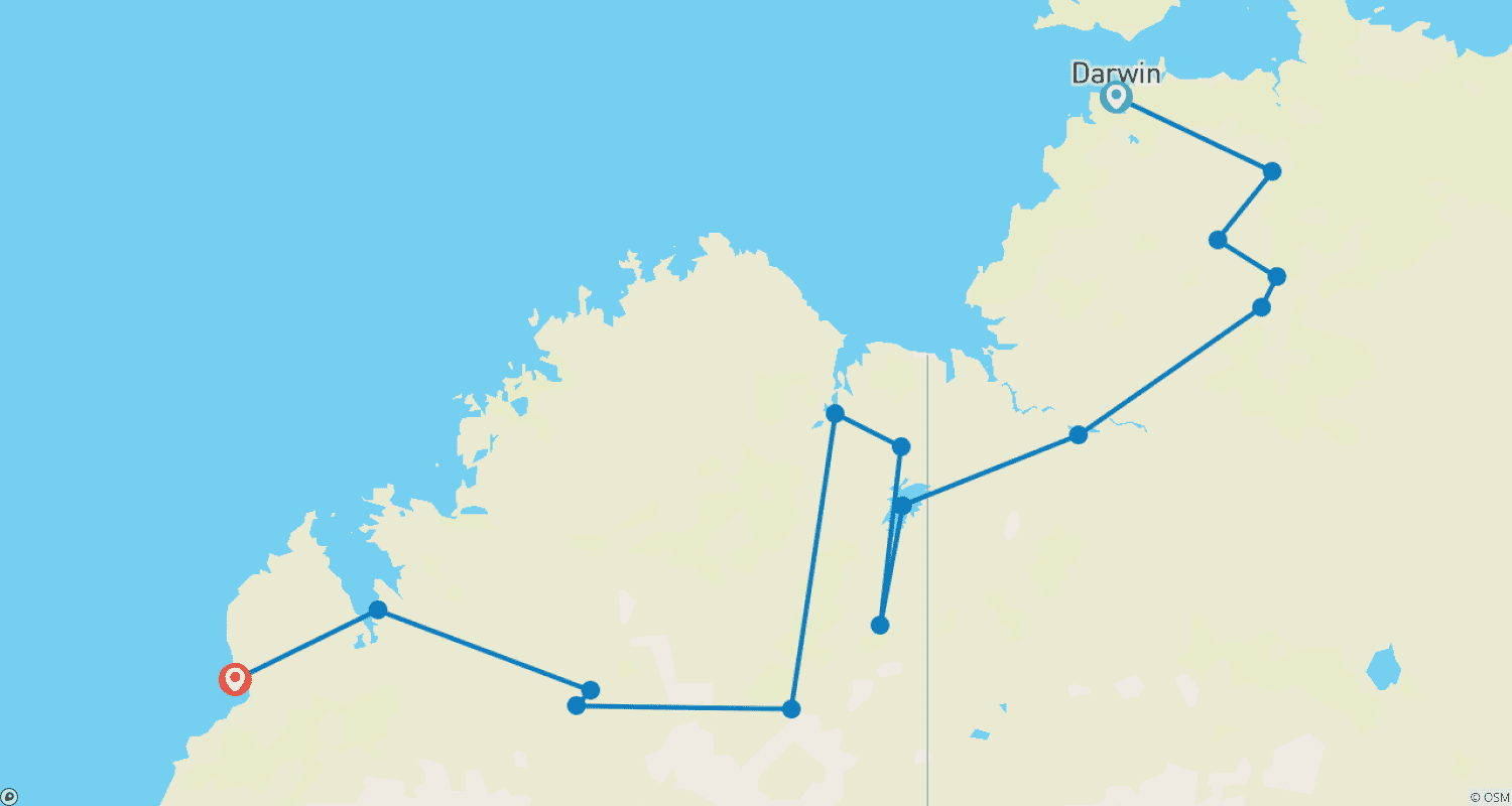 Mapa trasy: Wyprawa lądowa z Darwin do Broome