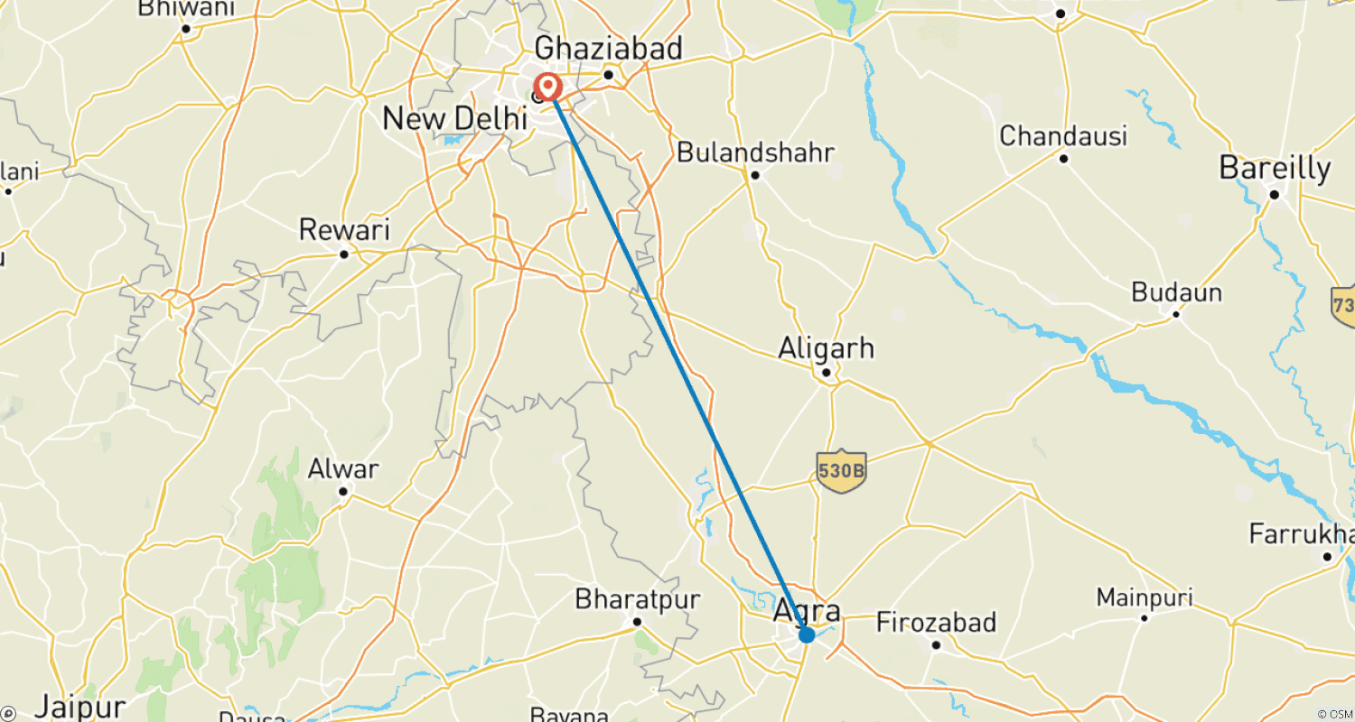 Mapa trasy: Z Delhi: Tadż Mahal, Fort Agra i Baby Taj - wycieczka samochodem