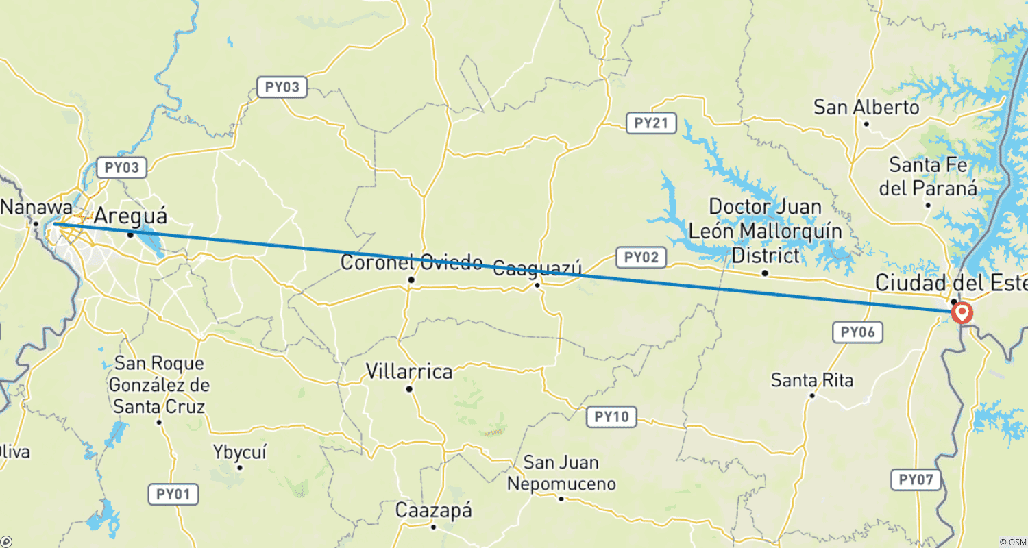 Mapa do percurso de 6 Dias de Destaques no Paraguai: Assunção, Missões Jesuíticas e Cataratas do Iguaçu