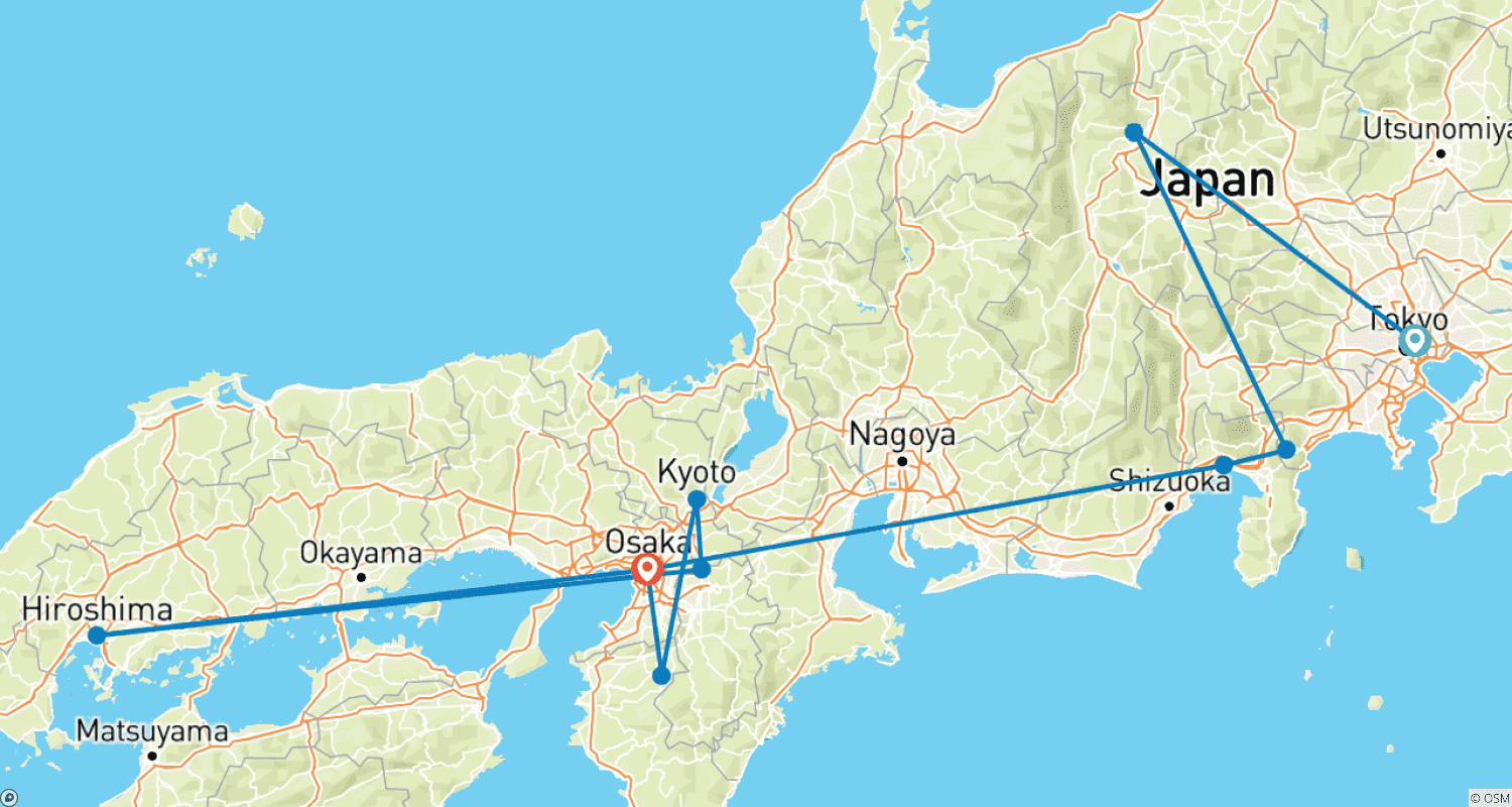 Mapa trasy: Przygoda w Japonii (17 dni)
