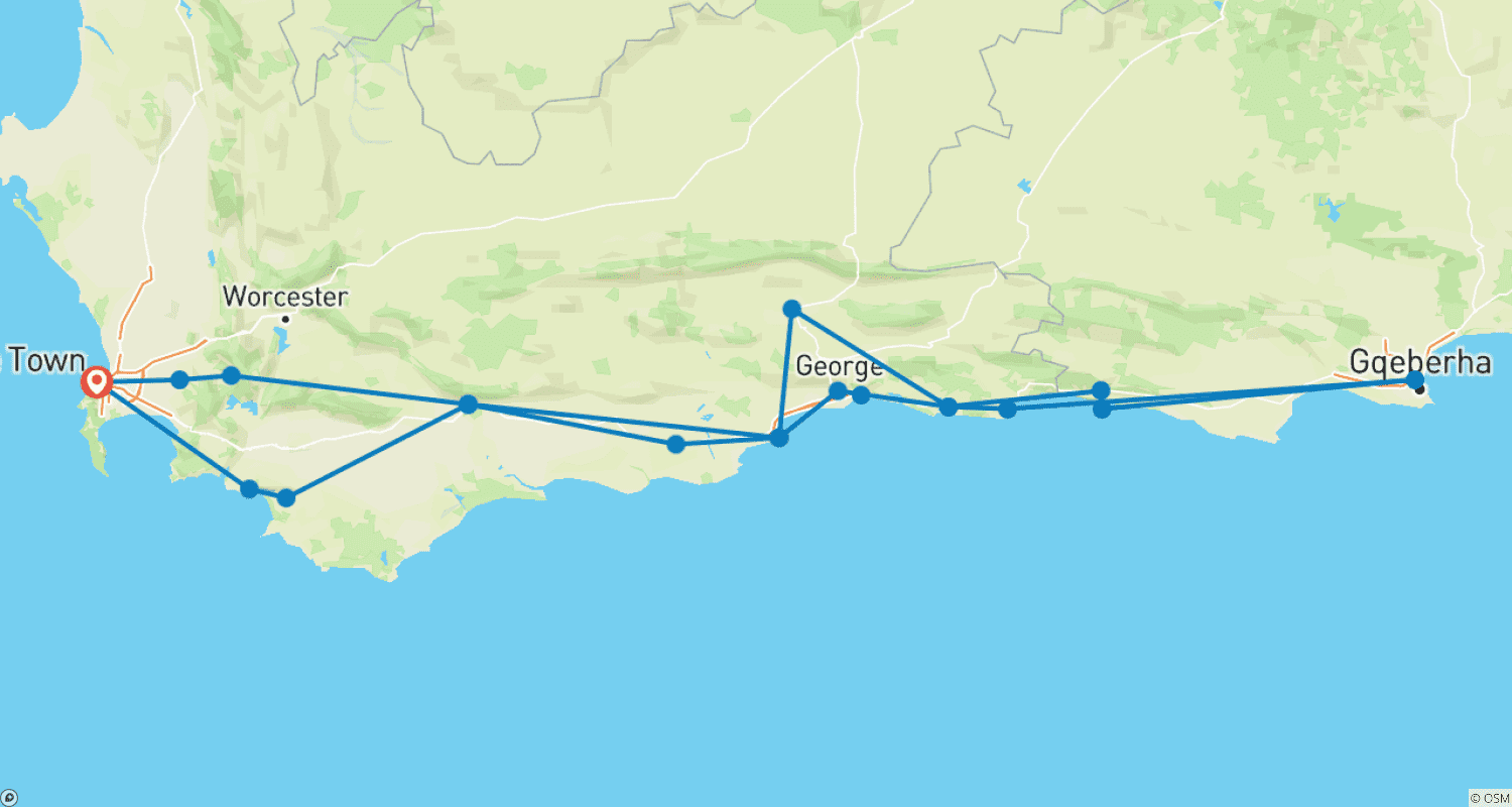 Mapa do percurso de Cabo em Grande Estilo de/para Cidade do Cabo