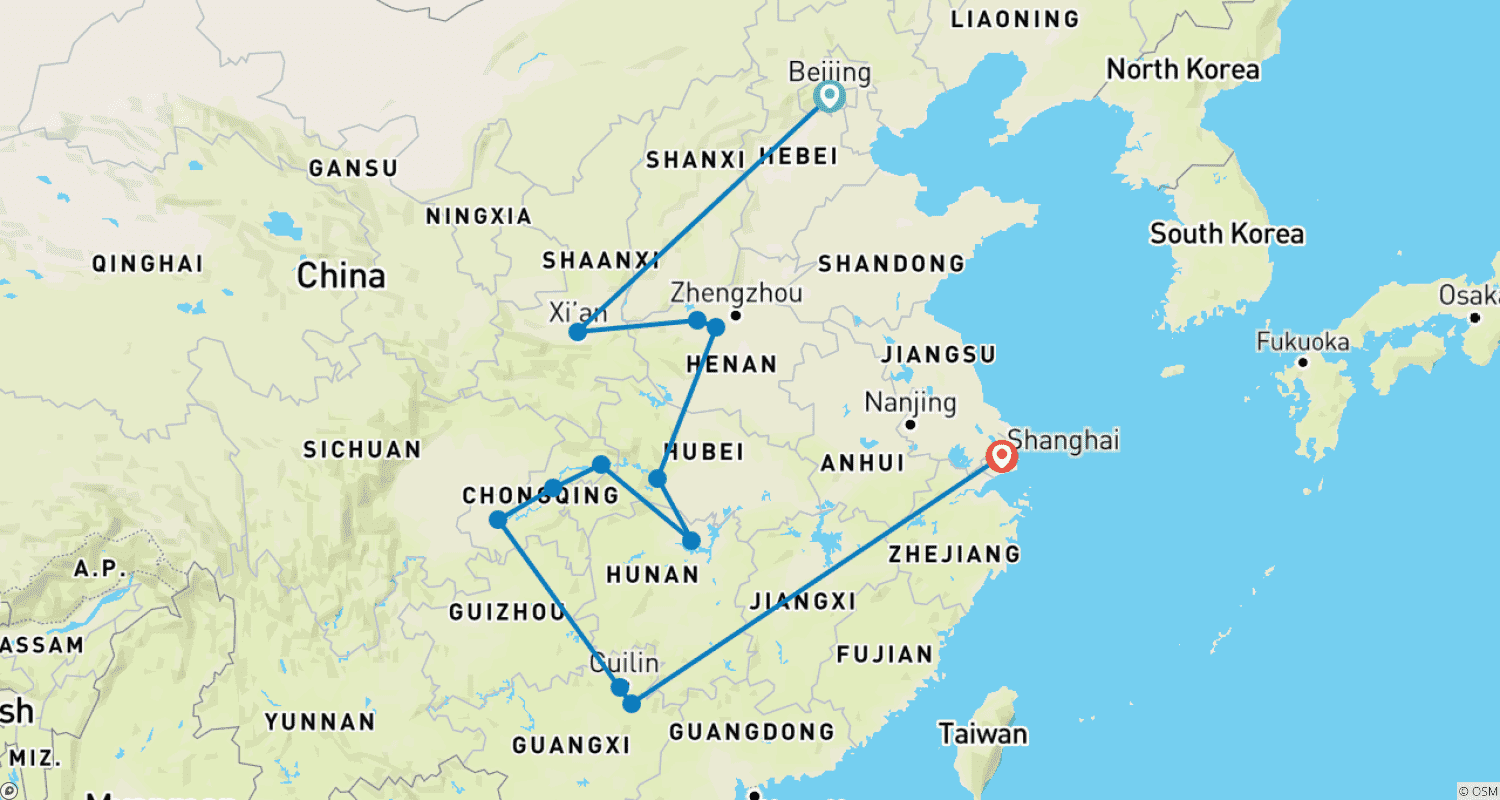 Mapa do percurso de Highlights of China